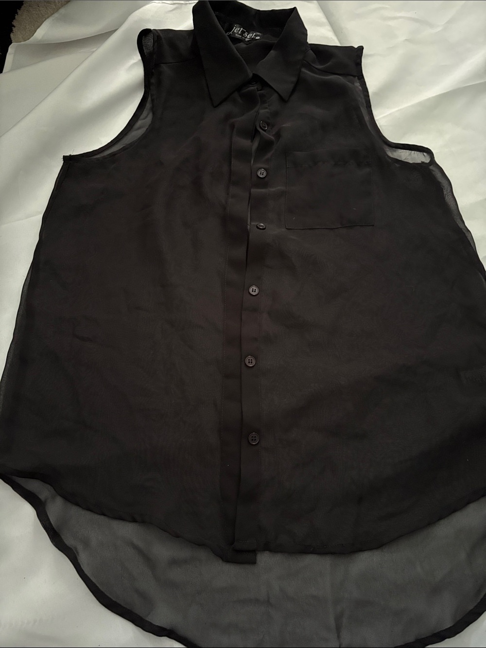 Jet set Sheer Black Sleeveless Button-Up Shirt small